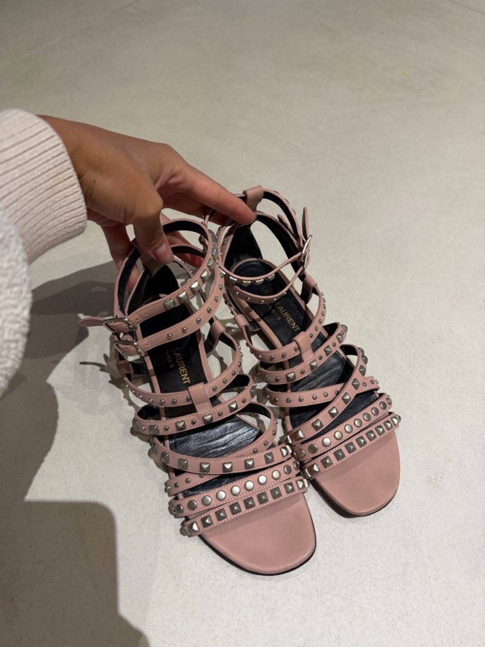 YSL 36 1/2 Studded Strappy Sandals in Blush Pink - Women's Fashion Sandal - Picture 15 of 15